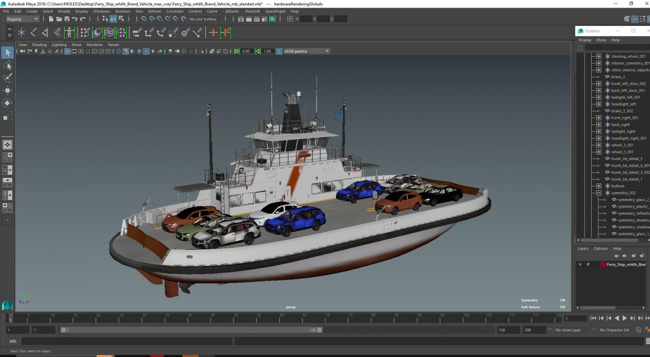 3D model Ferry Ship with Brand Vehicles