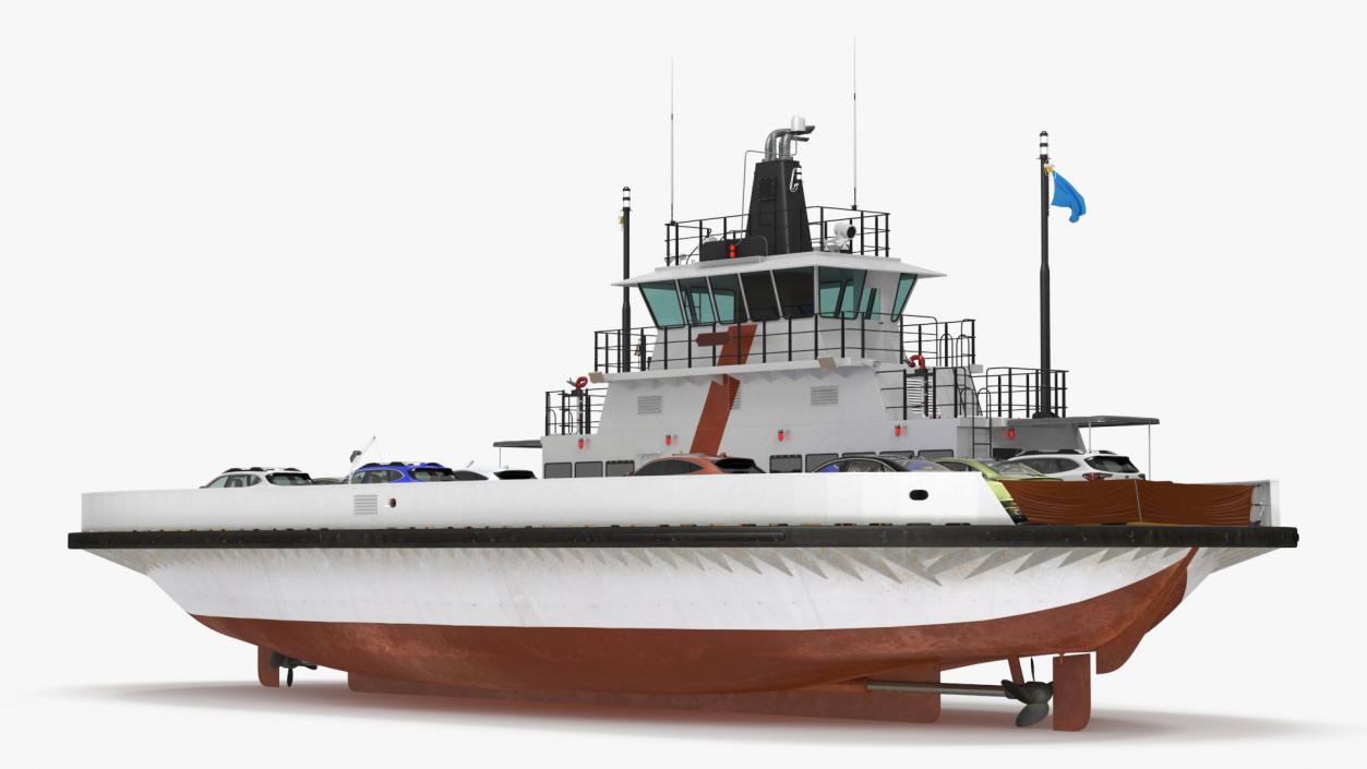 3D model Ferry Ship with Brand Vehicles