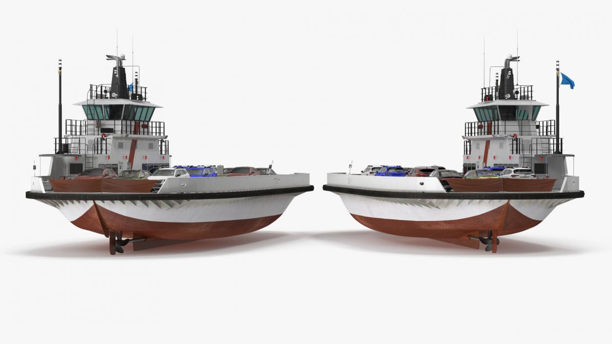 3D model Ferry Ship with Brand Vehicles