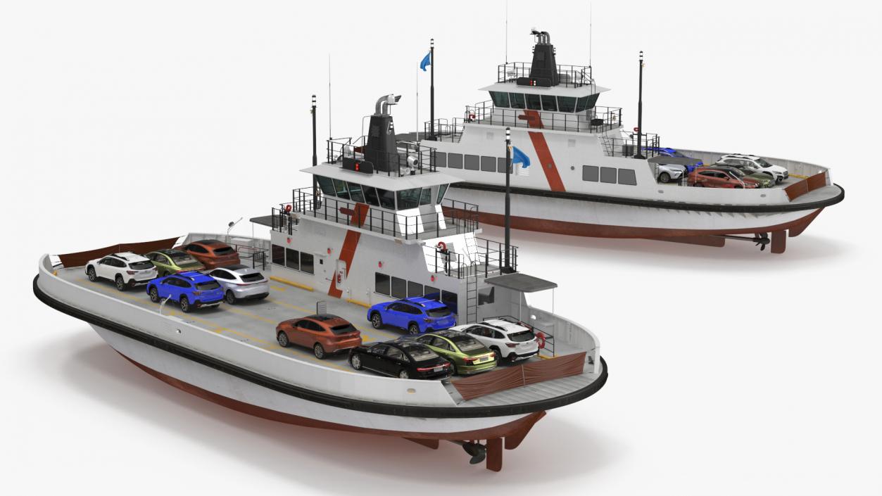 3D model Ferry Ship with Brand Vehicles