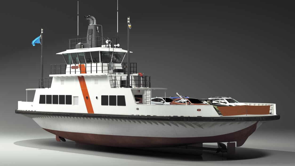 3D model Ferry Ship with Brand Vehicles