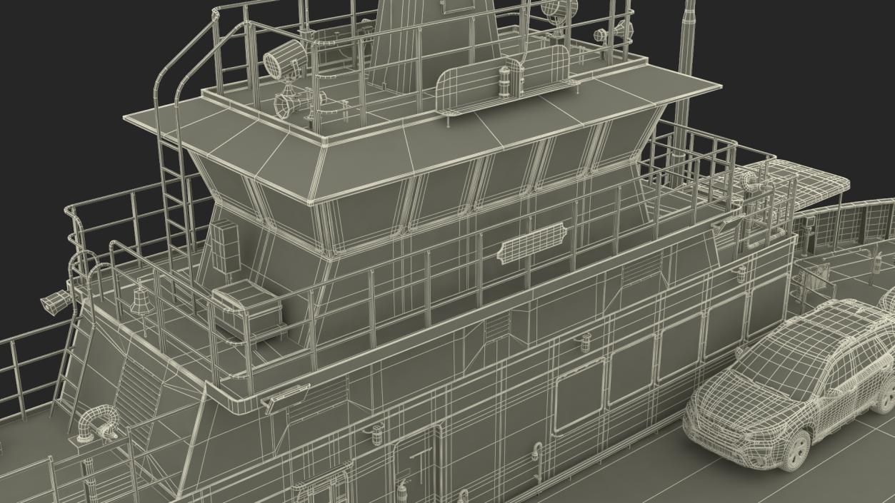 3D model Ferry Ship with Brand Vehicles