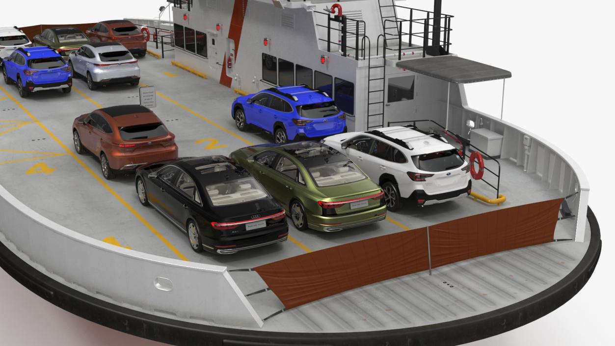 3D model Ferry Ship with Brand Vehicles