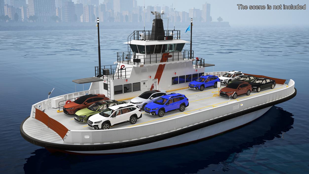 3D model Ferry Ship with Brand Vehicles