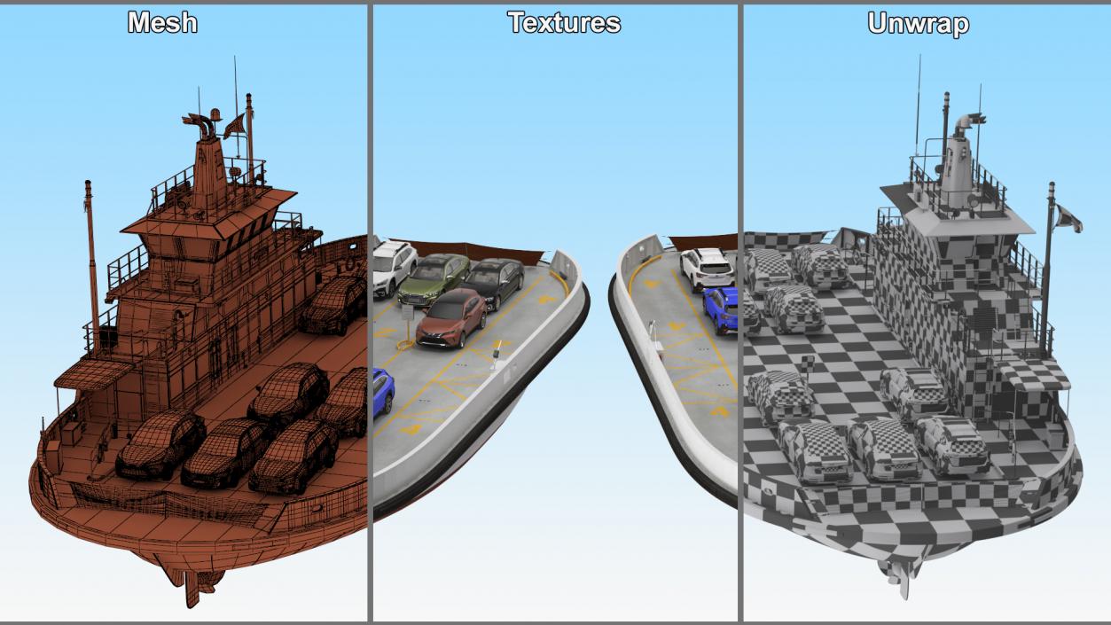 3D model Ferry Ship with Brand Vehicles