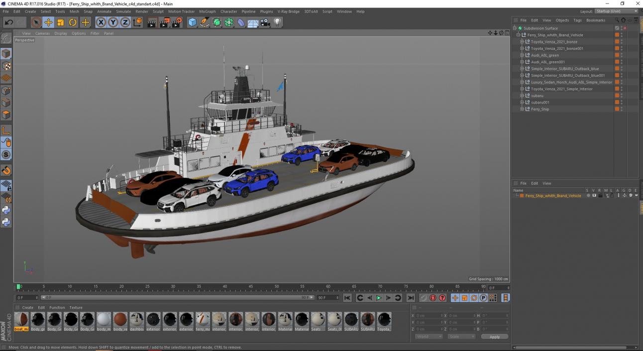 3D model Ferry Ship with Brand Vehicles