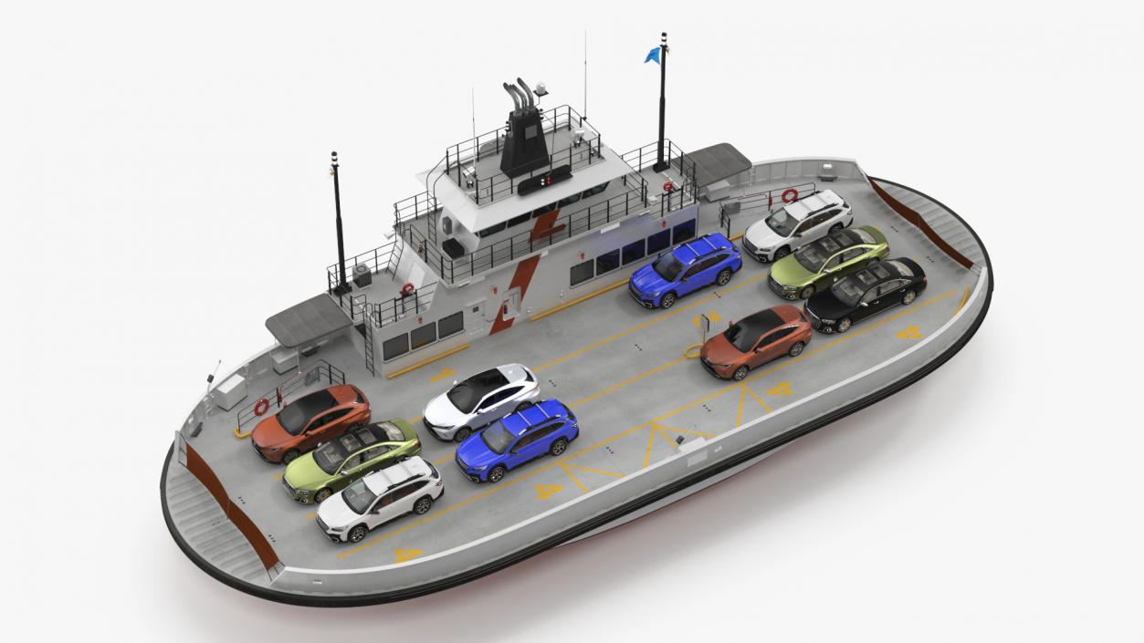 3D model Ferry Ship with Brand Vehicles