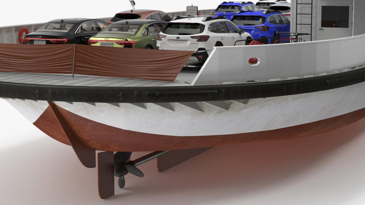 3D model Ferry Ship with Brand Vehicles