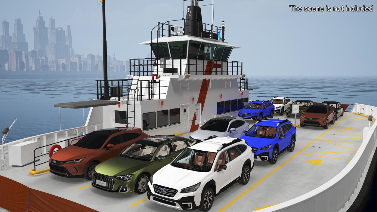 3D model Ferry Ship with Brand Vehicles