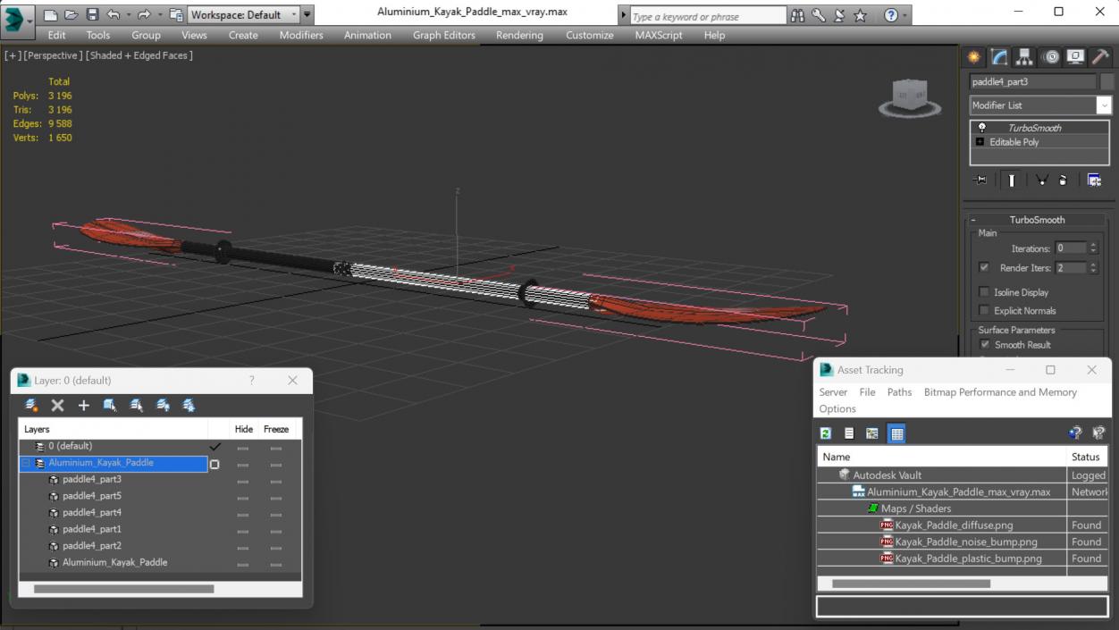 Aluminium Kayak Paddle 3D