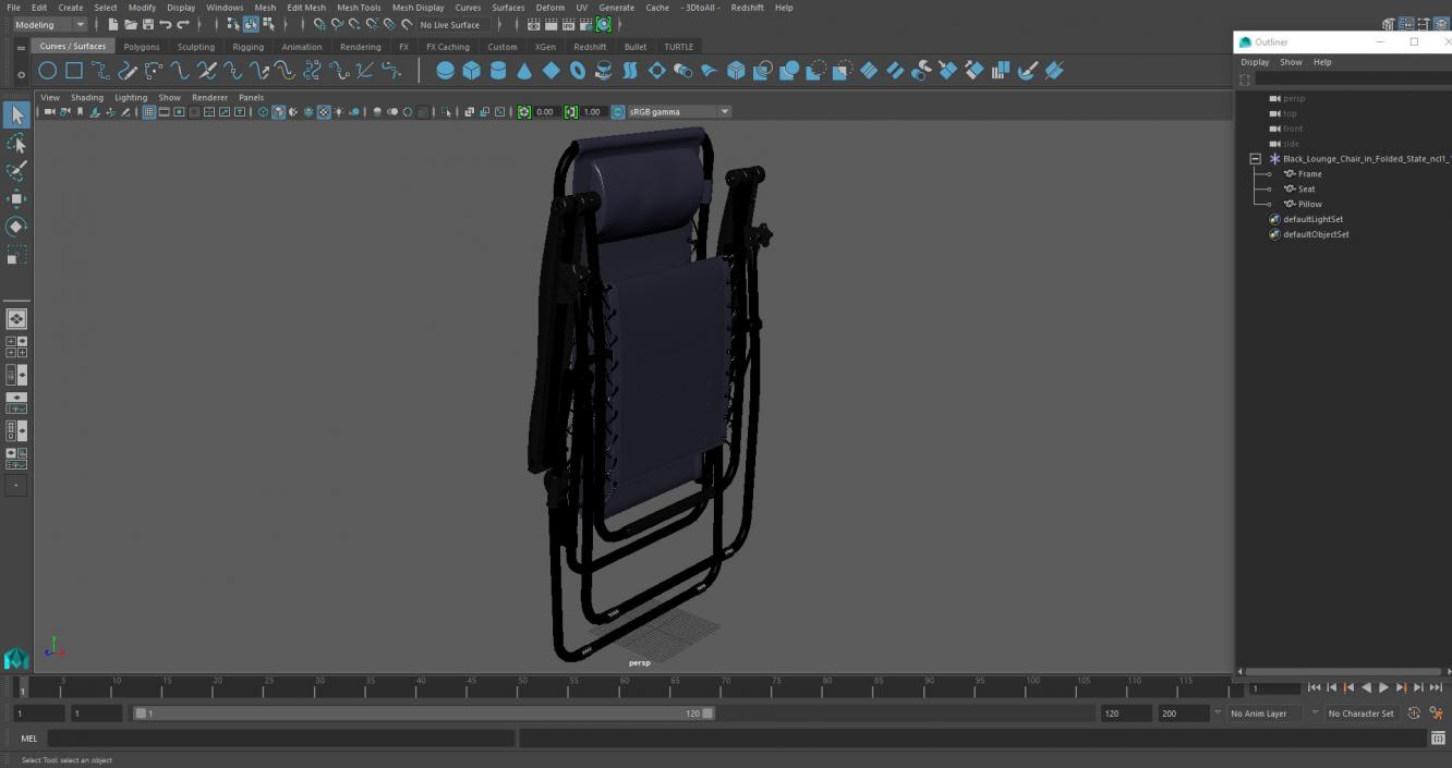 Black Lounge Chair in Folded State 3D model