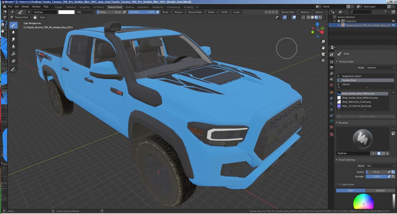 3D Toyota Tacoma TRD Pro Voodoo Blue 2021 model