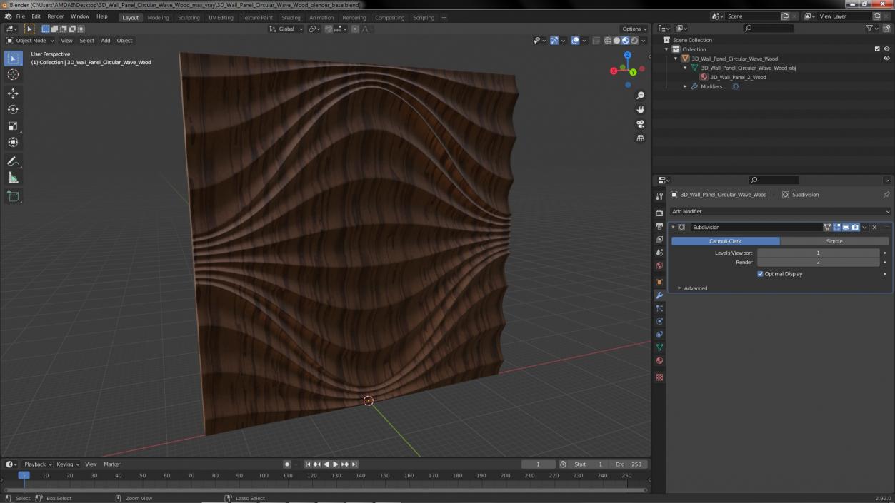 Wall Panel Circular Wave Wood 3D model