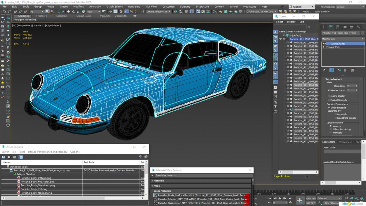 Porsche 911 1968 Blue Simplified 2 3D model