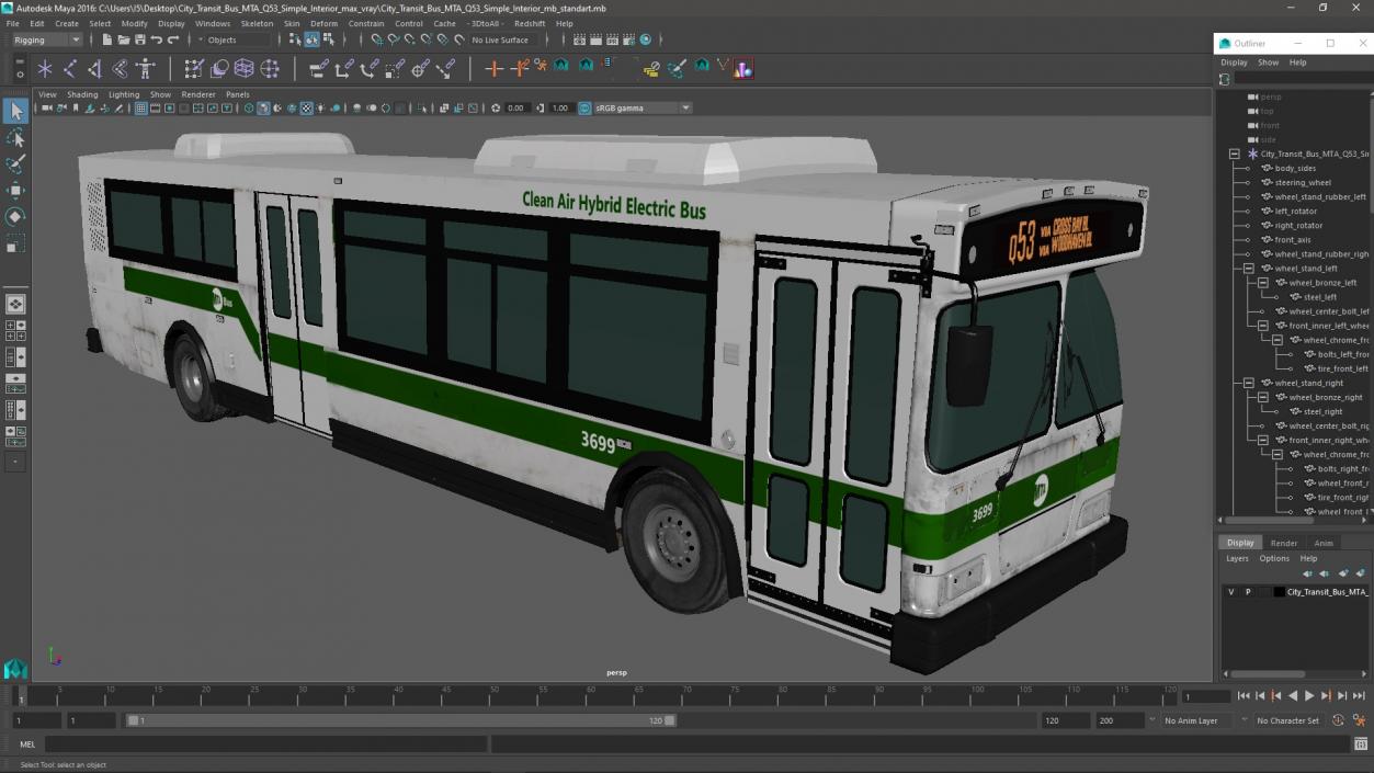 3D model City Transit Bus MTA Q53 Simple Interior