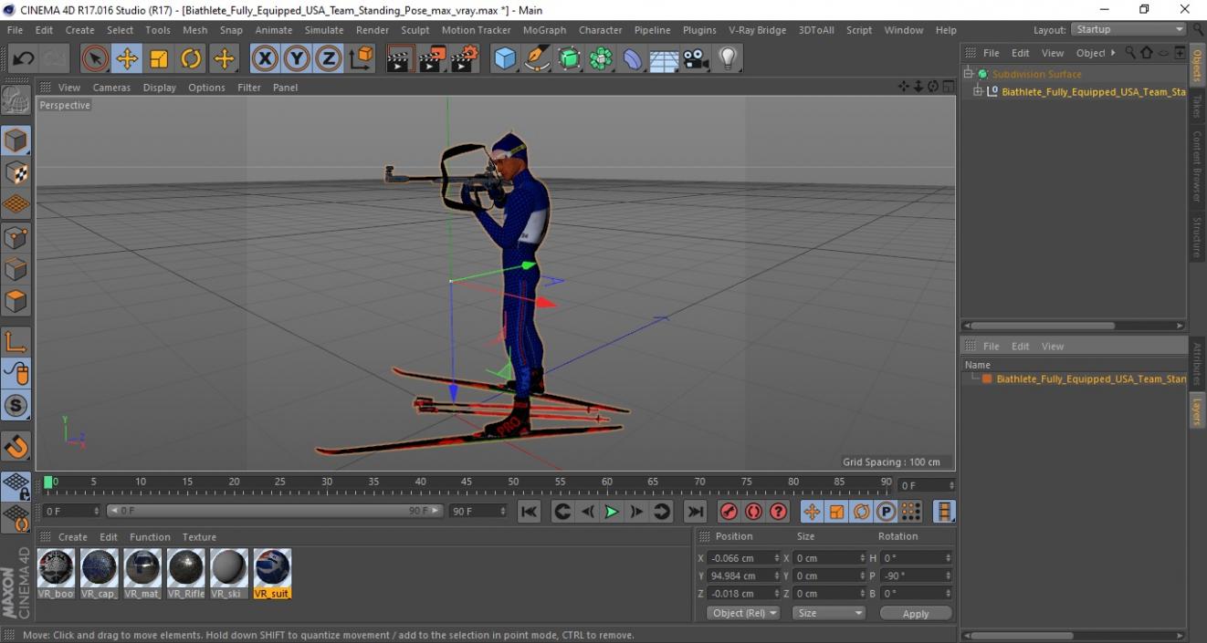 Biathlete Fully Equipped USA Team Standing Pose 3D