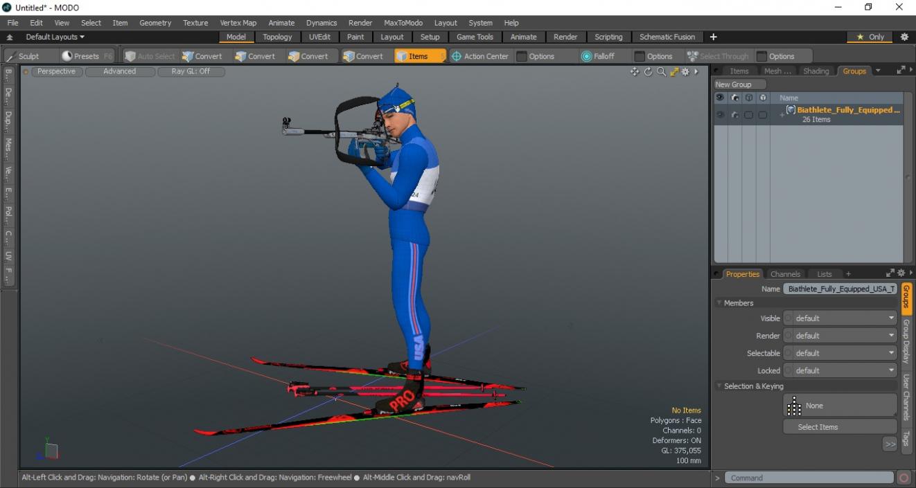 Biathlete Fully Equipped USA Team Standing Pose 3D