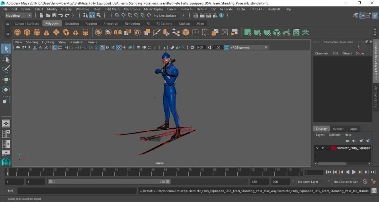 Biathlete Fully Equipped USA Team Standing Pose 3D