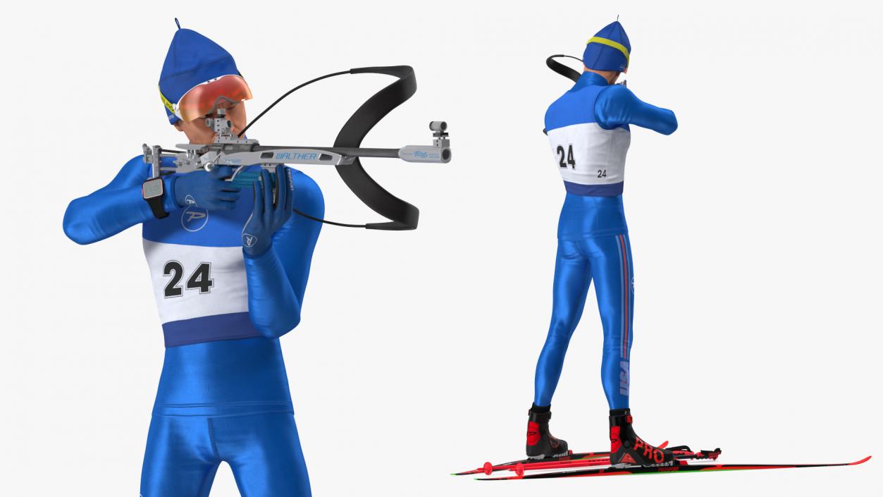 Biathlete Fully Equipped USA Team Standing Pose 3D