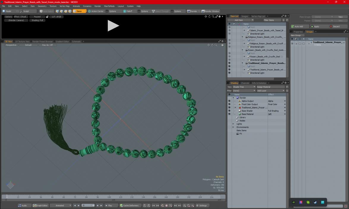 3D model Traditional Islamic Prayer Beads with Tassel Green