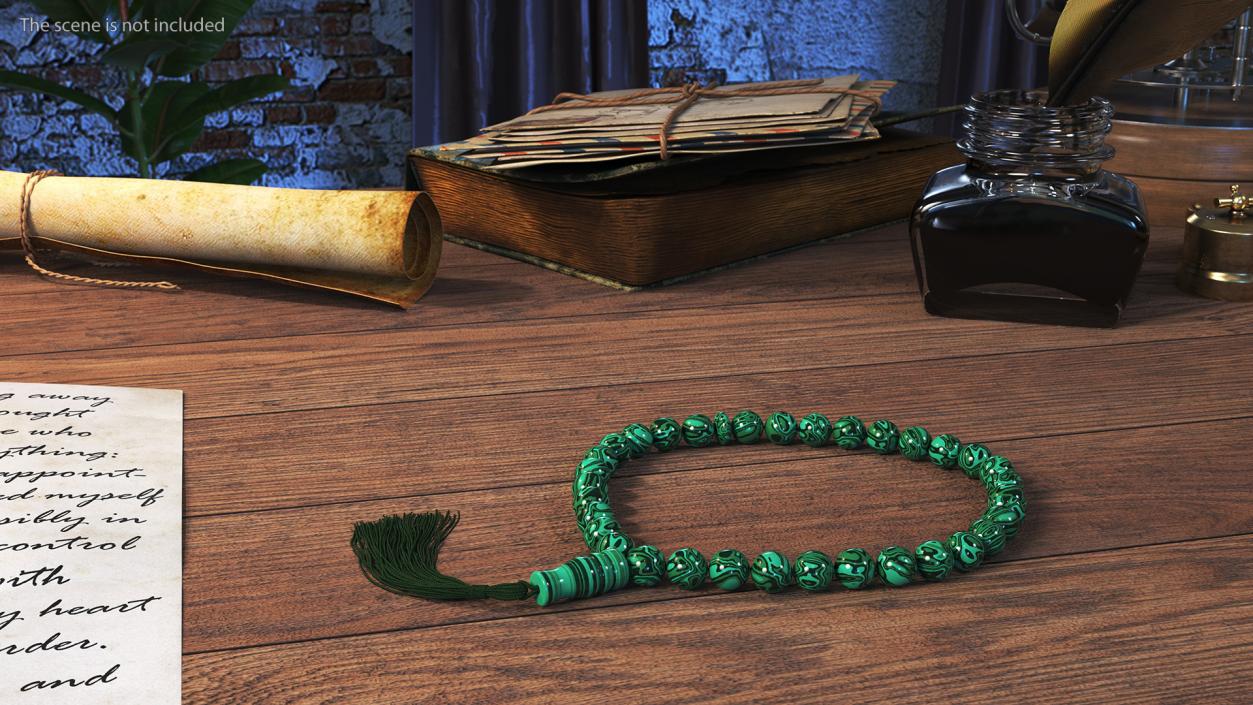 3D model Traditional Islamic Prayer Beads with Tassel Green