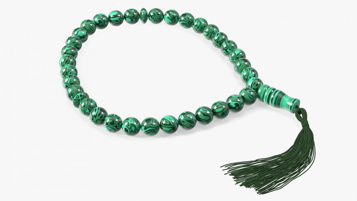 3D model Traditional Islamic Prayer Beads with Tassel Green