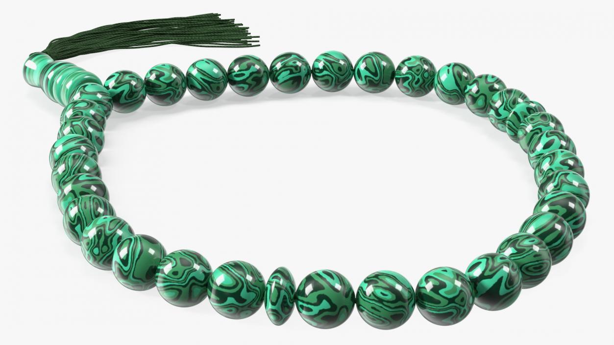 3D model Traditional Islamic Prayer Beads with Tassel Green