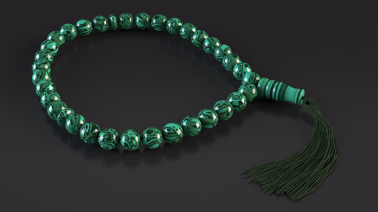 3D model Traditional Islamic Prayer Beads with Tassel Green