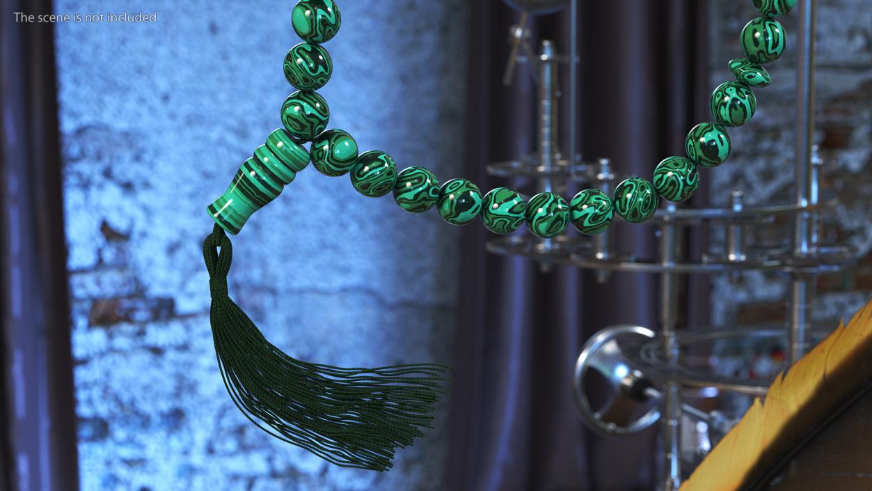 3D model Traditional Islamic Prayer Beads with Tassel Green