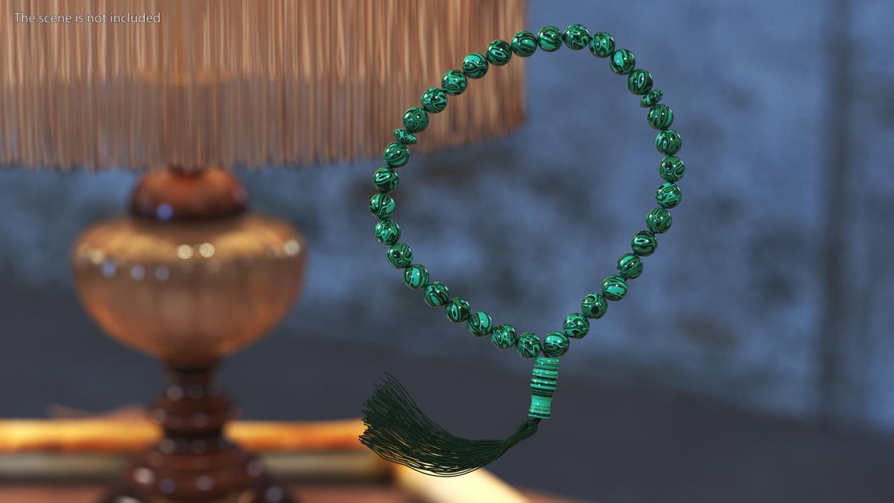 3D model Traditional Islamic Prayer Beads with Tassel Green