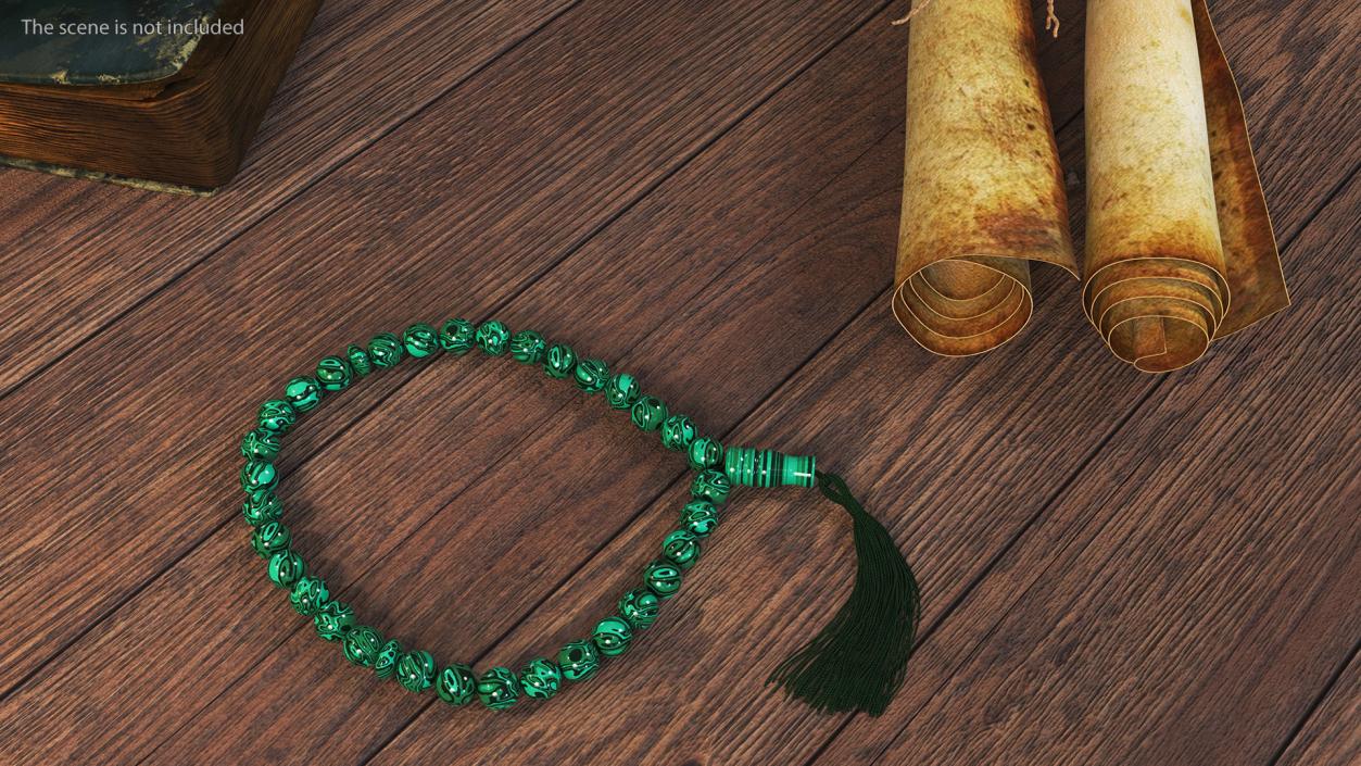 3D model Traditional Islamic Prayer Beads with Tassel Green