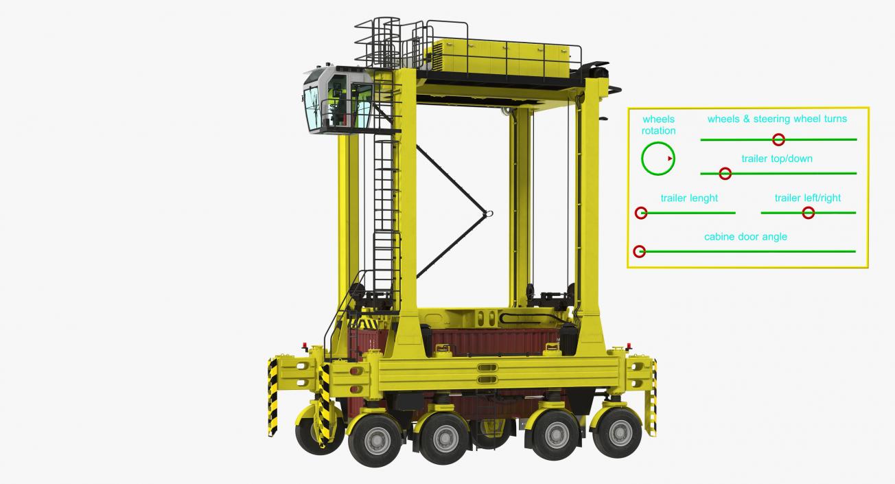 Straddle Carrier with 20ft ISO Container Rigged 3D