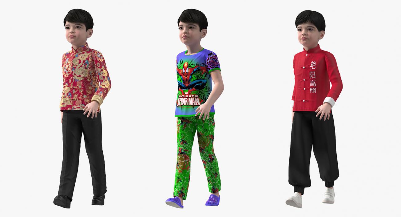 Rigged Asian Child Boys Collection 3D model