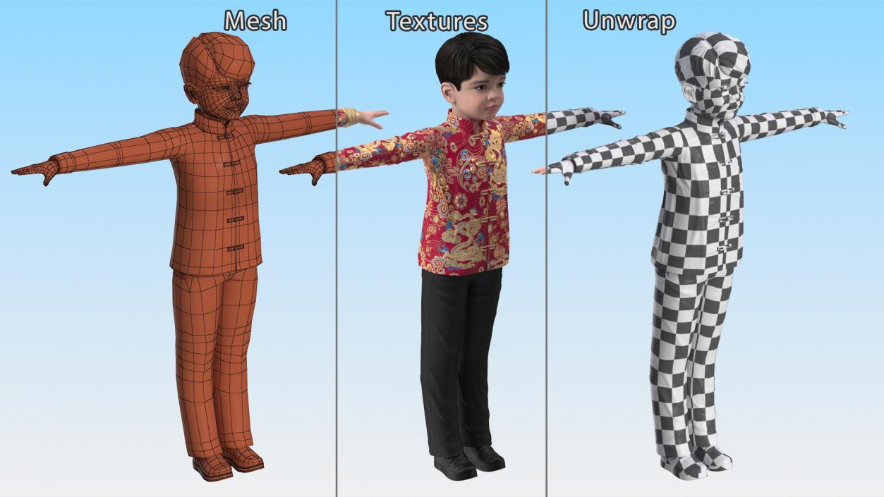 Rigged Asian Child Boys Collection 3D model