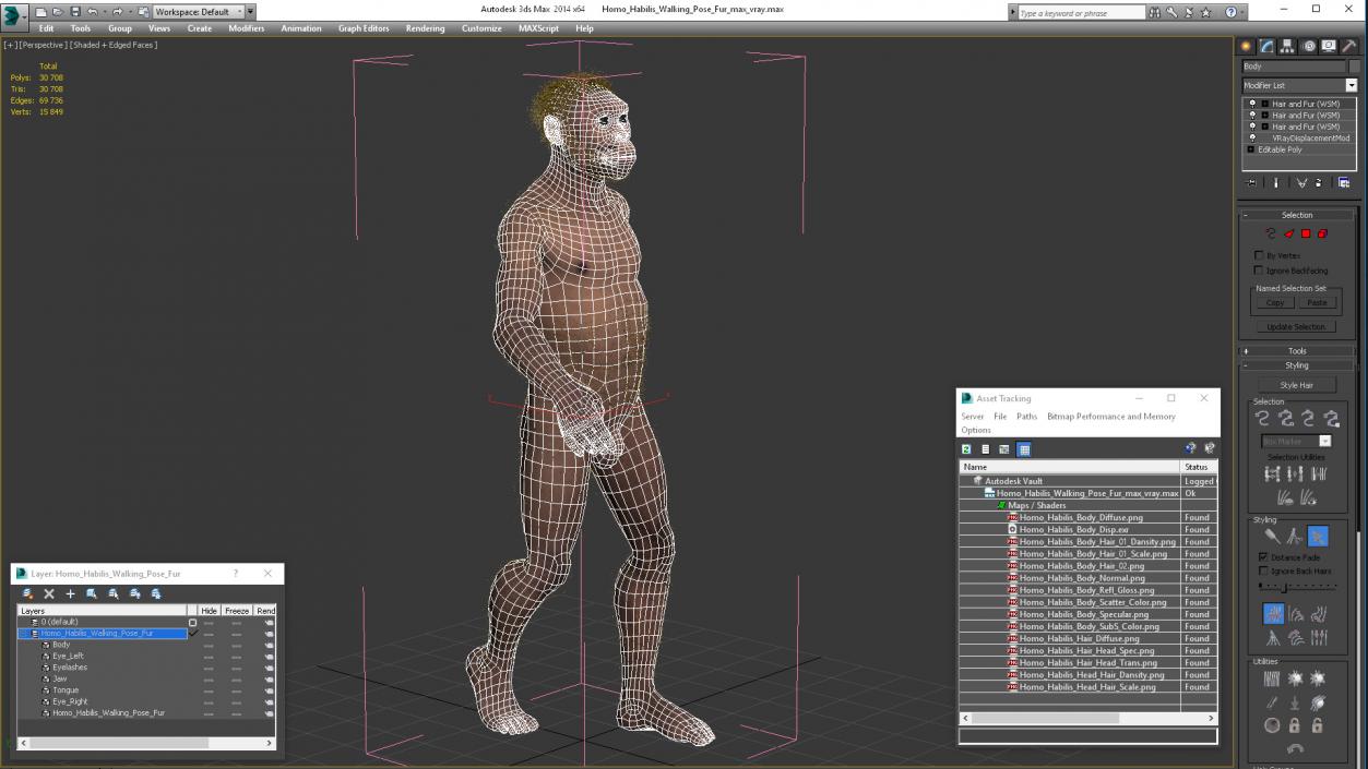 Homo Habilis Walking Pose Fur 3D model