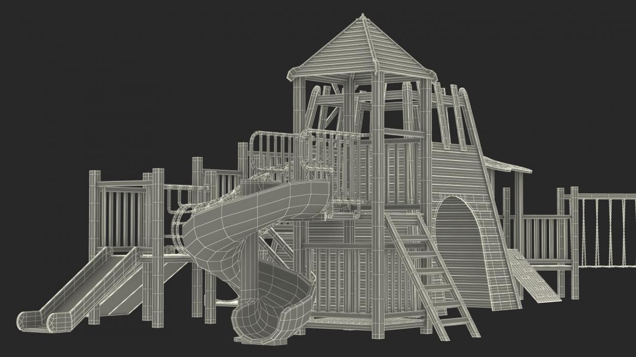 Wooden Playground Structure 3D