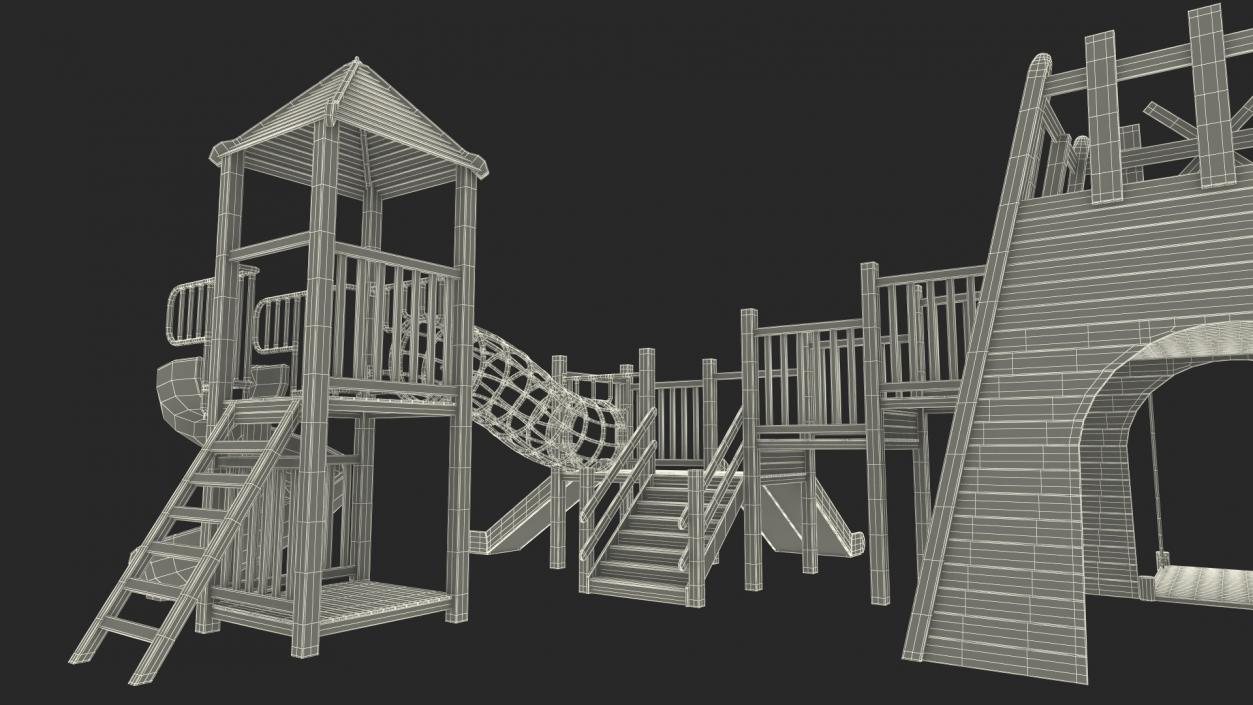 Wooden Playground Structure 3D