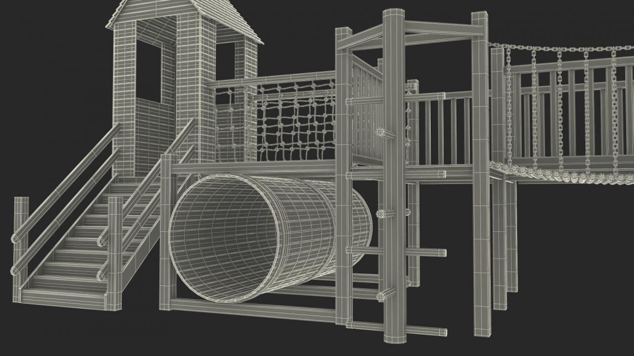 Wooden Playground Structure 3D