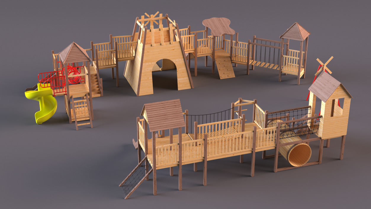 Wooden Playground Structure 3D