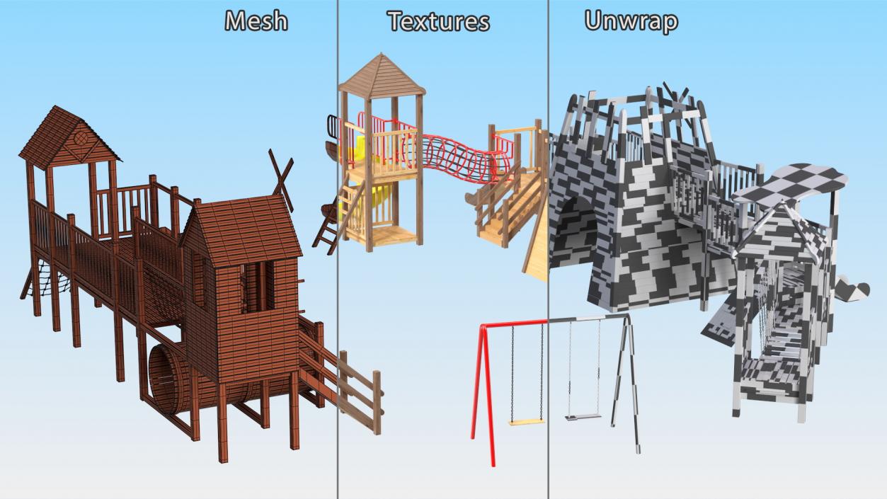 Wooden Playground Structure 3D