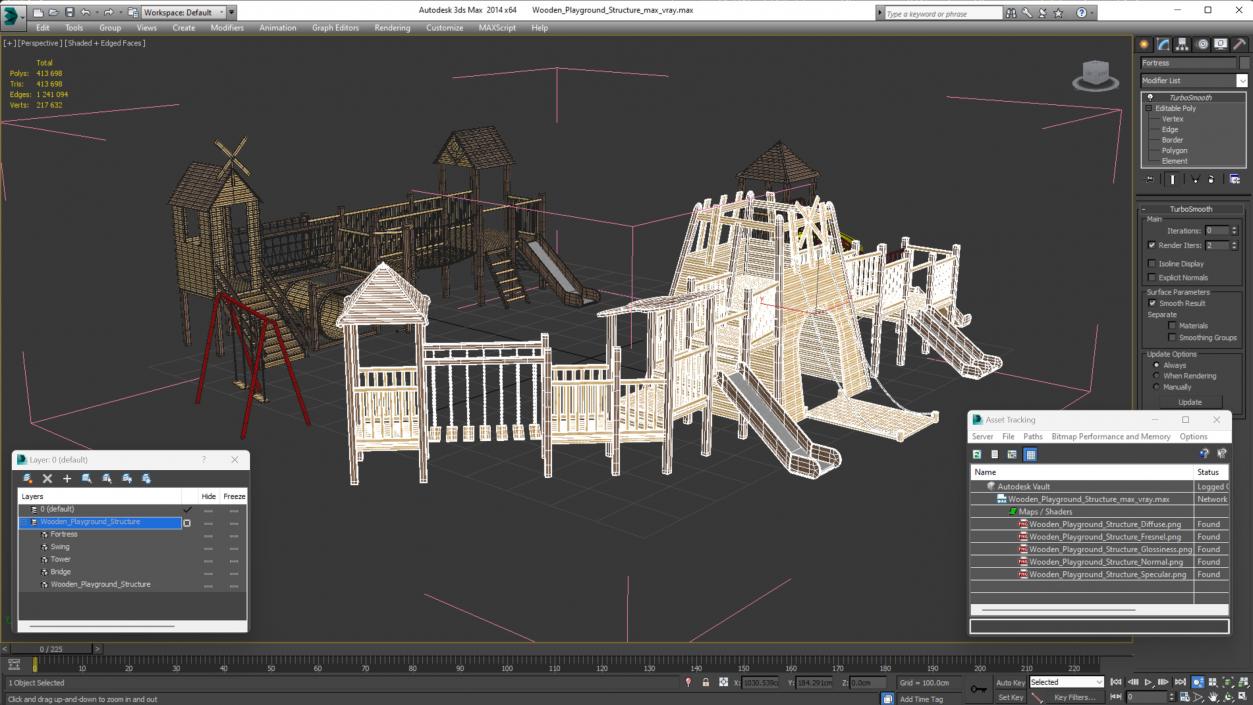 Wooden Playground Structure 3D