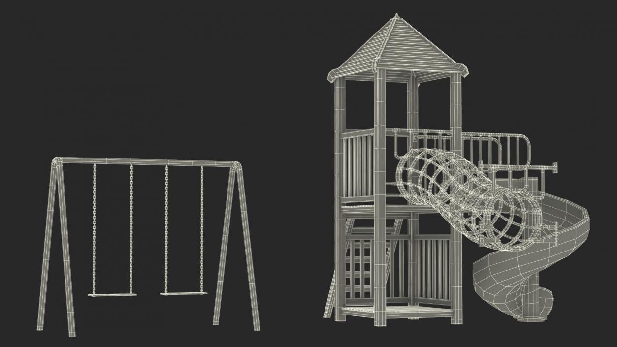 Wooden Playground Structure 3D