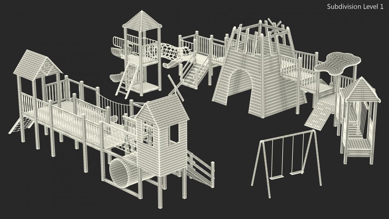 Wooden Playground Structure 3D