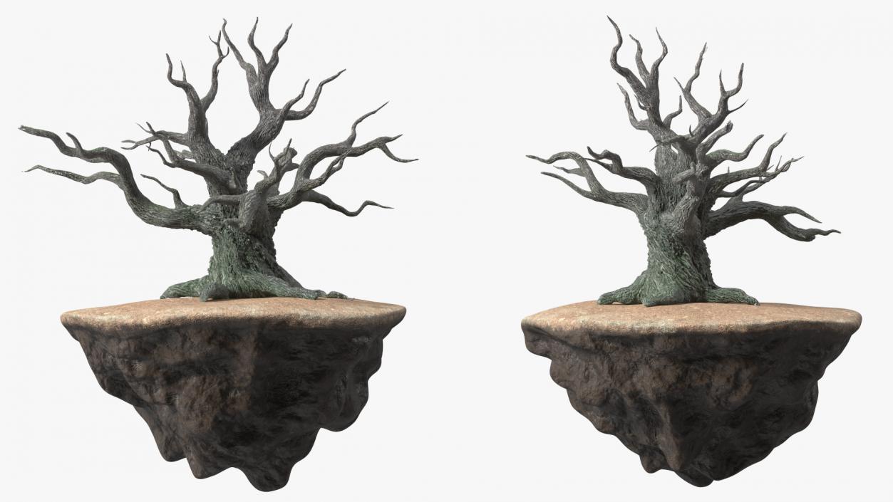 Round Soil Ground Island with Dead Tree 3D model