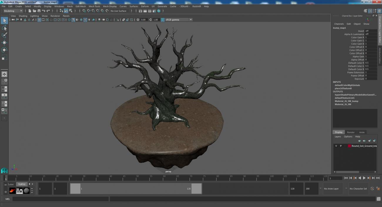 Round Soil Ground Island with Dead Tree 3D model