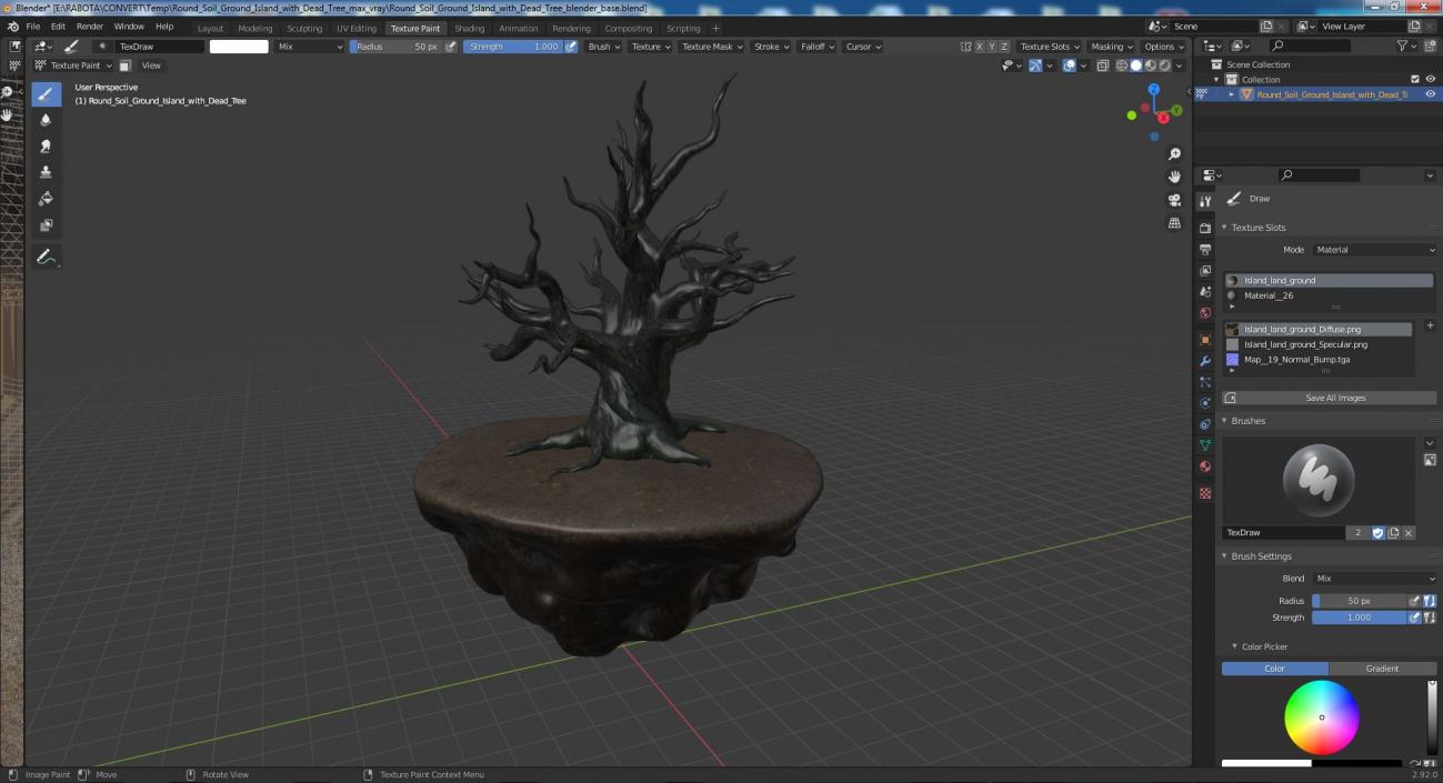 Round Soil Ground Island with Dead Tree 3D model