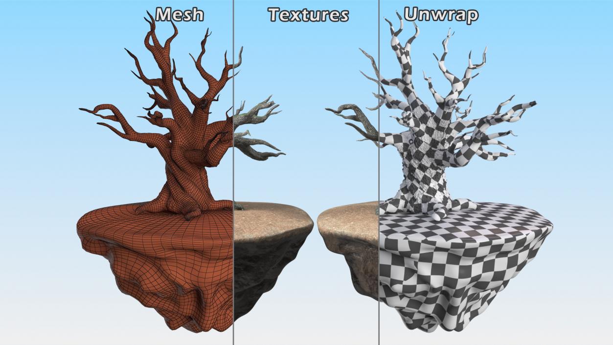 Round Soil Ground Island with Dead Tree 3D model