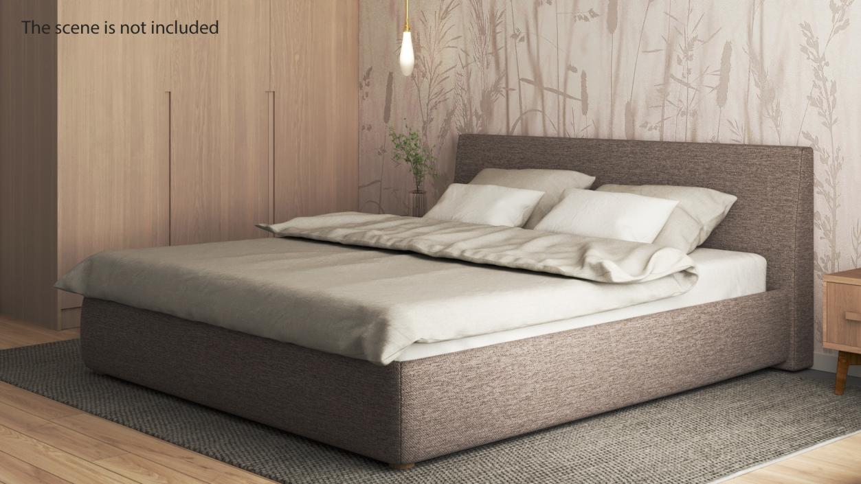 3D model Double Bed with Headboard