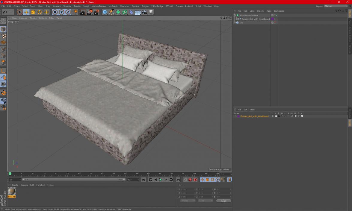 3D model Double Bed with Headboard