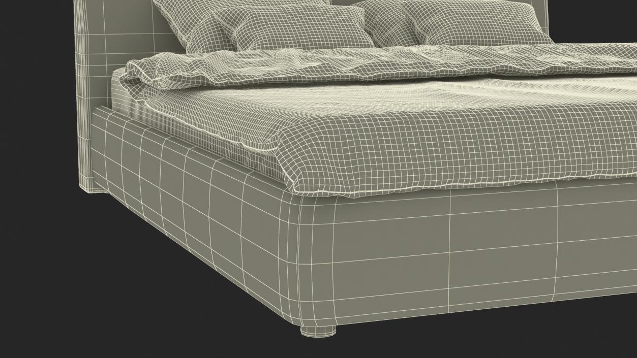 3D model Double Bed with Headboard